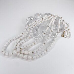 Three Strand Faux Pearl Necklace w/ Gold Toned Metal Accents & Hardware
